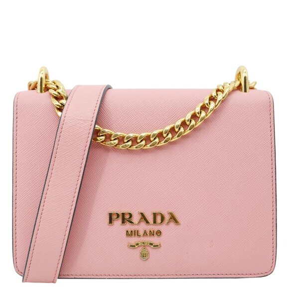 Prada  Soft Saffiano Leather Chain Crossbody Bag Pink - Picture 1 of 13